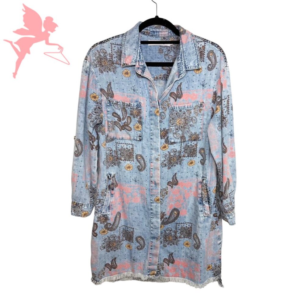 BILLY T Printed Bandana Print Denim Shirtdress